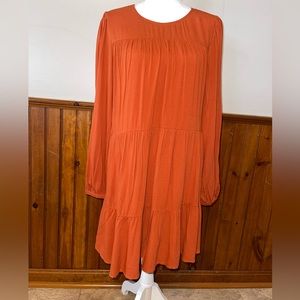 NWOT Junior’s American Rose Burnt Orange Long Sleeve Flowy Babydoll Dress Size M
